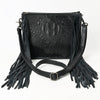 ADBG1565D American Darling Western Leather Crossbody Bag with Fringe & Croc Embossed Detailing Black