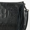 ADBG1565D American Darling Western Leather Crossbody Bag with Fringe & Croc Embossed Detailing Black