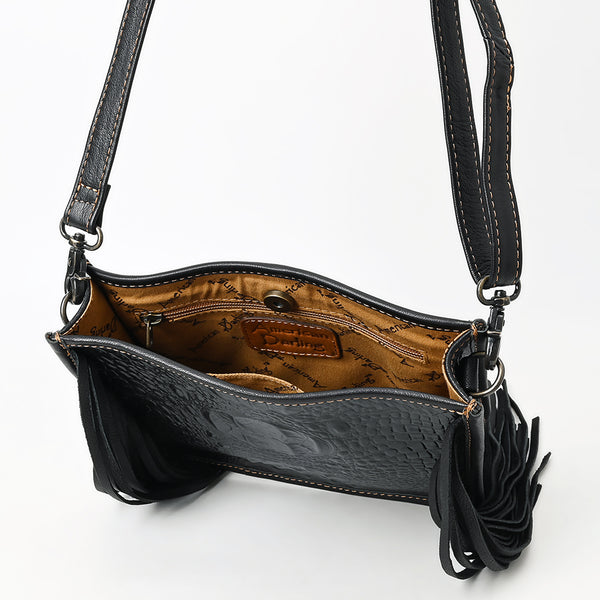 ADBG1579 American Darling Western Genuine Leather Cross Body Bag with Fringes and Crocodile Embossed Detailing
