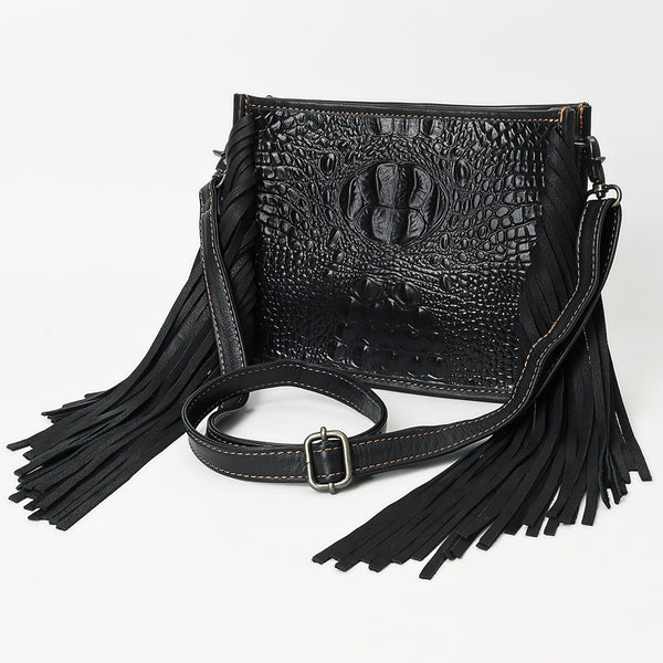 ADBG1579 American Darling Western Genuine Leather Cross Body Bag with Fringes and Crocodile Embossed Detailing