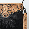 ADBG1580 American Darling Western Genuine Crocodile Embossed Leather Large Crossbody Bag with Fringe and Hand-Tooled Detailing