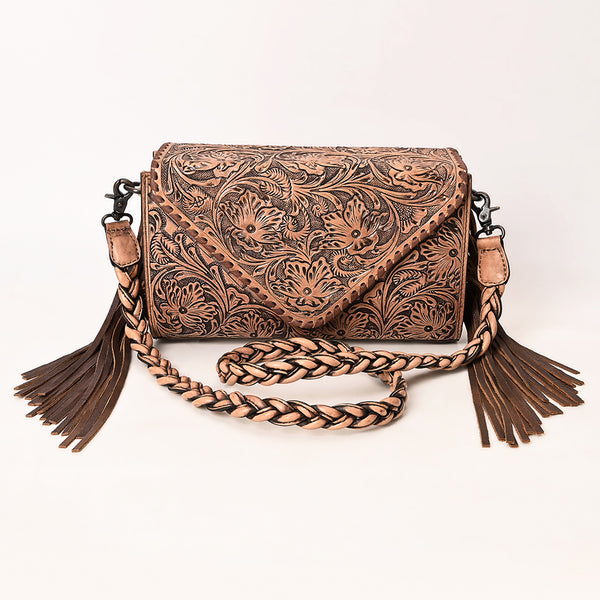 ADBG1581 American Darling Western Leather Envelope Bag with Fringe and Hand-Tooled Detailing