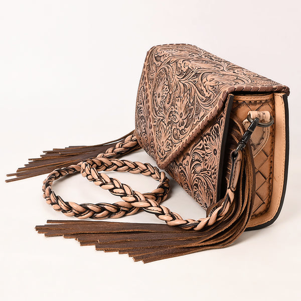 ADBG1581 American Darling Western Leather Envelope Bag with Fringe and Hand-Tooled Detailing