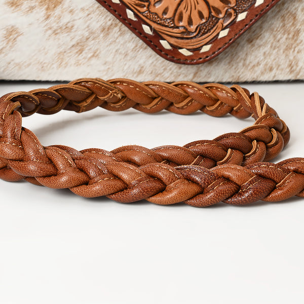 ADBG1582 American Darling Western Hand-Tooled Floral Envelop Bag with Hair-On Cowhide and Braided Strap