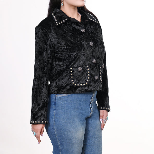 ADDR010 American Darling Black Velvet Fabric Jacket Western Studded Concho Top