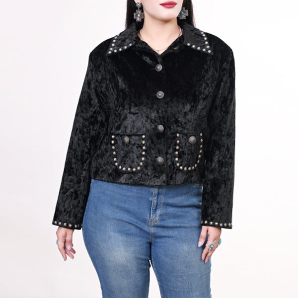 ADDR010 American Darling Black Velvet Fabric Jacket Western Studded Concho Top