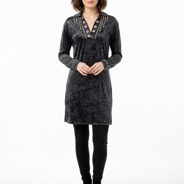 ADDR013 American Darling Black Velvet Fabric Dress Studded Concho Western Tunic Top