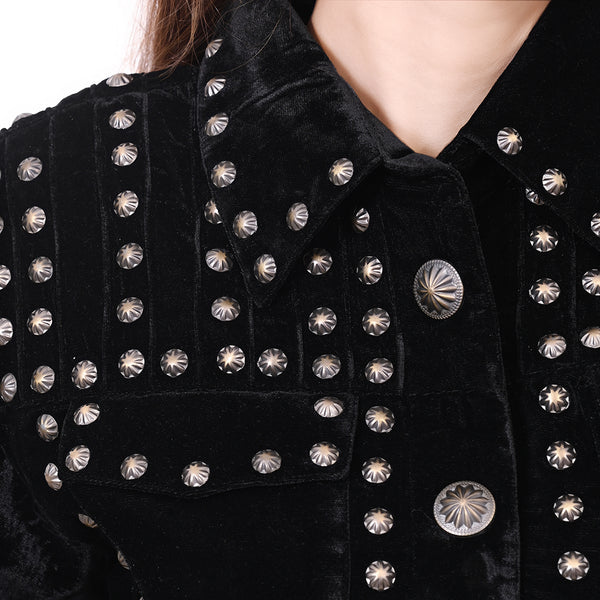 ADDR020 American Darling Black Velvet Fabric Jacket Western Studded Concho Button Down Top