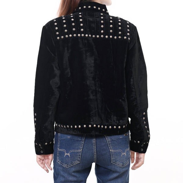 ADDR020 American Darling Black Velvet Fabric Jacket Western Studded Concho Button Down Top