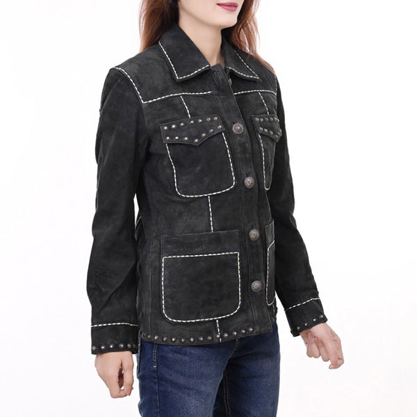 ADJKTLTR018 Genuine Leather Women Shirt Jacket Dress