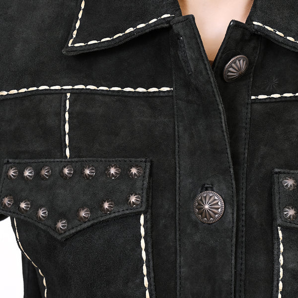 ADJKTLTR018 Genuine Leather Women Shirt Jacket Dress
