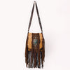 ADBGM483 Western Fringe Leather Messenger - Rectangular Turquoise Concho & Studded Strap