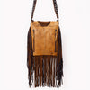 ADBGM483 Western Fringe Leather Messenger - Rectangular Turquoise Concho & Studded Strap