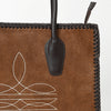 ADBGM484 Genuine suede Western Tote - White Stitch Detail with Braided Trim & Black Leather Handles