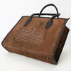 ADBGM484 Genuine suede Western Tote - White Stitch Detail with Braided Trim & Black Leather Handles