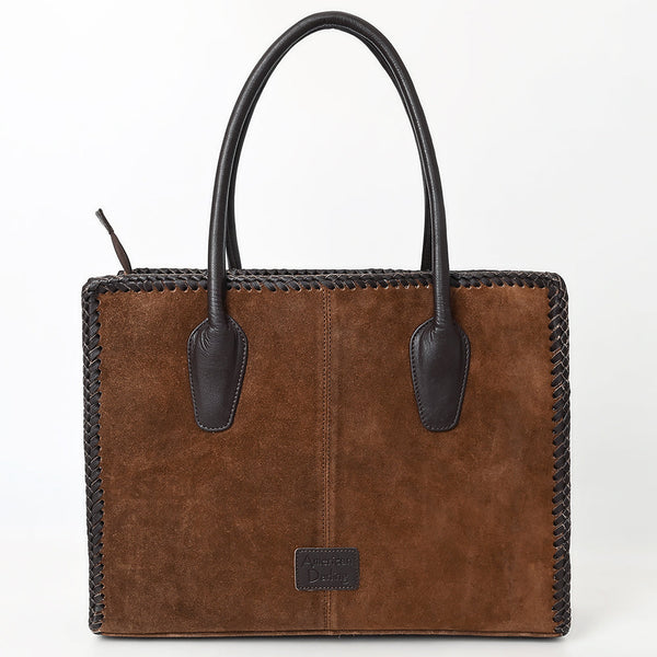 ADBGM484 Genuine suede Western Tote - White Stitch Detail with Braided Trim & Black Leather Handles