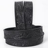 ADBL171 Hand-Tooled Black Floral Western Leather Belt with Oval Buckle