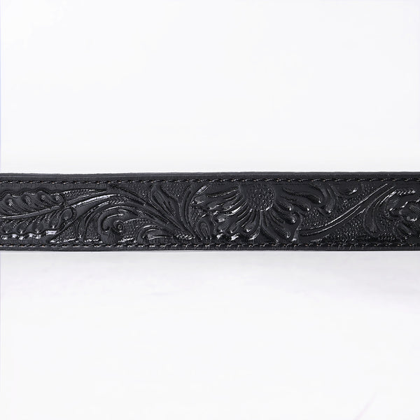 ADBL171 Hand-Tooled Black Floral Western Leather Belt with Oval Buckle