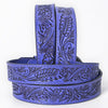 ADBL172 Hand-Tooled Purple Floral Western Leather Belt with Oval Buckle
