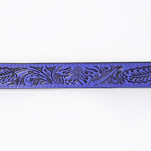 ADBL172 Hand-Tooled Purple Floral Western Leather Belt with Oval Buckle