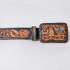 ADBLF269 Turquoise Beaded Navajo Western Belt with Tooled Bull Skull Buckle