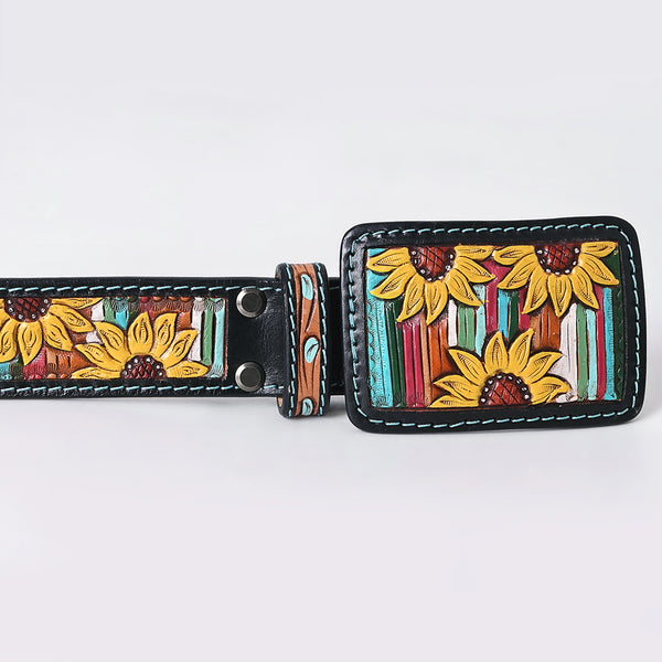 ADBLF272 Tooled Sunflower & Serape Western Belt with Matching Buckle