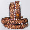 ADBLF282 Western Tooled Leather Belt - Chestnut Floral Scroll with White Diamond Edge