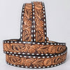 ADBLF291 Tooled Western Leather Belt - Bold Tan Floral on Chocolate Brown