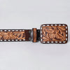 ADBLF291 Tooled Western Leather Belt - Bold Tan Floral on Chocolate Brown