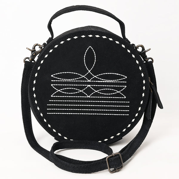 ADBG1549D American Darling Black Genuine Suede Western Canteen Bag with Stitch Detailing | Handcrafted Round Purse