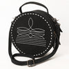 ADBG1549D American Darling Black Genuine Suede Western Canteen Bag with Stitch Detailing | Handcrafted Round Purse