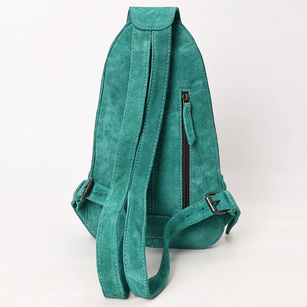 ADBG1573 American Darling Genuine Suede Leather Sling Bag with Hand Tooled Floral Front & Buck Stitch Details