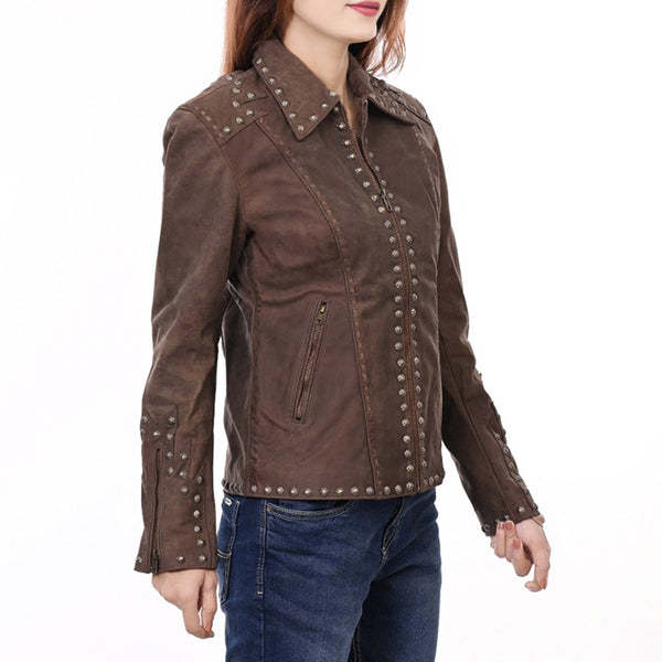 ADJKTLTR04 Genuine Vintage Leather Women Shirt Jacket Dress