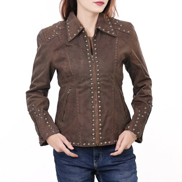ADJKTLTR04 Genuine Vintage Leather Women Shirt Jacket Dress