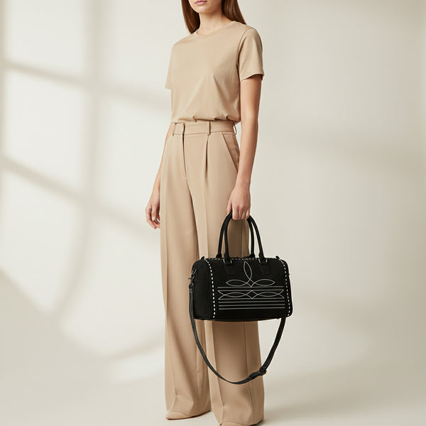 ADBG1585A American Darling Western Genuine Leather Duffel Bag with Genuine Suede Finish & Boot-Stitched Detailing