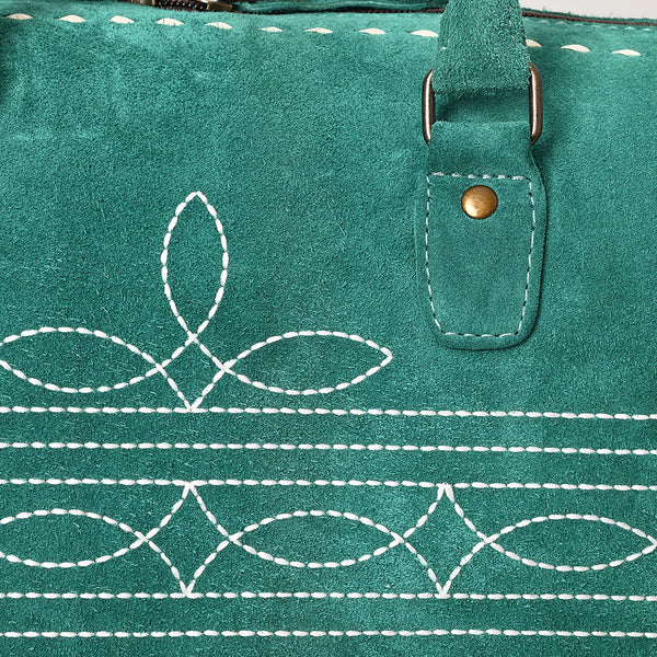 ADBG1585 American Darling Western Genuine Leather Duffel Bag with Genuine Suede Body & Boot-Stitched Detailing