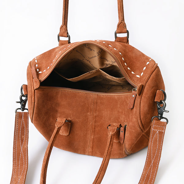 ADBG1585 American Darling Western Genuine Leather Duffel Bag with Genuine Suede Body & Boot-Stitched Detailing