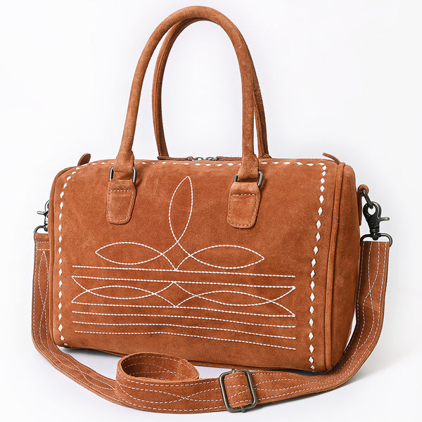ADBG1585 American Darling Western Genuine Leather Duffel Bag with Genuine Suede Body & Boot-Stitched Detailing