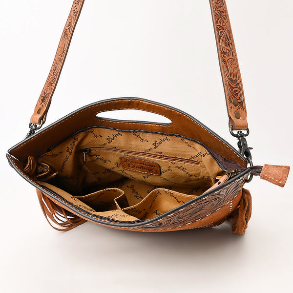 ADBG1584 American Darling Hand-Tooled Western Leather Cross Body Bag with Fringe & Carved Detailing