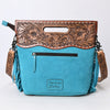ADBG1584 American Darling Hand-Tooled Western Leather Cross Body Bag with Fringe & Carved Detailing