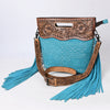 ADBG1584 American Darling Hand-Tooled Western Leather Cross Body Bag with Fringe & Carved Detailing