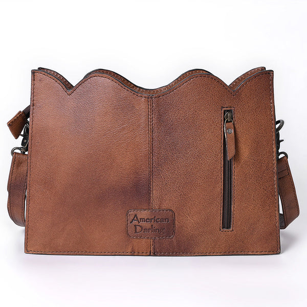ADBG1586 American Darling Hair-On Cowhide Western Leather Cross Body Bag with Tooled Floral Detailing