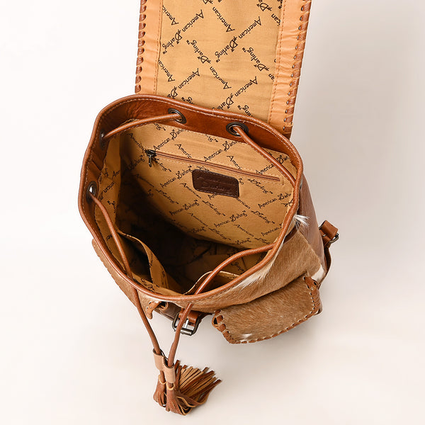 ADBG1596 American Darling Western Genuine Leather Backpack Bag with Hair-On Cowhide and Tassel Detailing