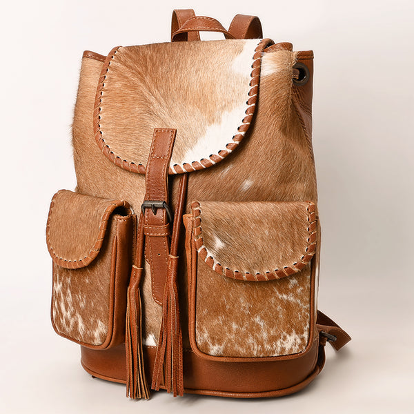 ADBG1596 American Darling Western Genuine Leather Backpack Bag with Hair-On Cowhide and Tassel Detailing