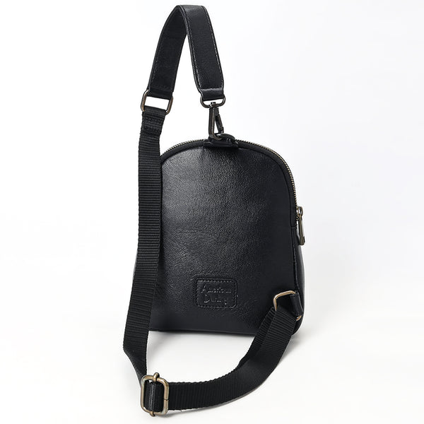 ADBGZ887A Black Hand-Tooled Leather Sling Backpack | American Darling