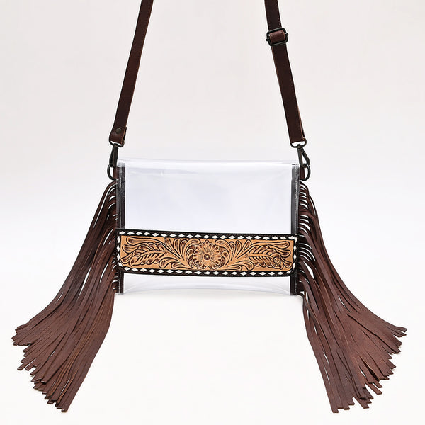 ADBGZ889 Clear Fringe Crossbody with Tooled Leather Trim | American Darling