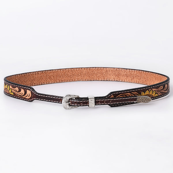ADHTBR125 Sunflower Tooled Leather Western Hatband with Silver Buckle - Handcrafted Cowgirl Style