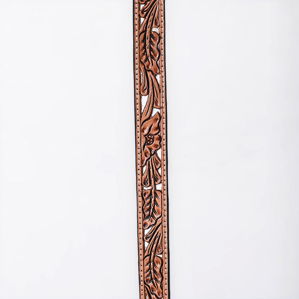 ADHTBR132 Natural Tooled Leather Western Hatband with White Lace Inlay & Silver Buckle