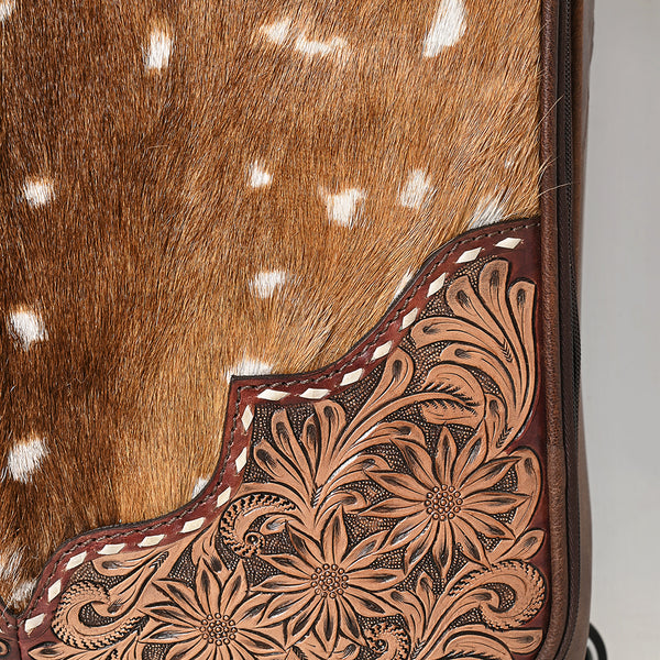 ADBG1599 American Darling Western Genuine Leather Travel Case with Hair-On Cowhide & Hand-Tooled Detailing