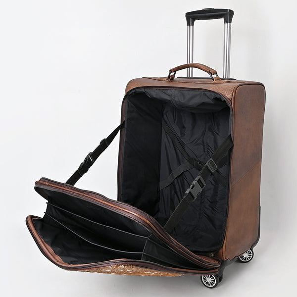 ADBG1599 American Darling Western Genuine Leather Travel Case with Hair-On Cowhide & Hand-Tooled Detailing